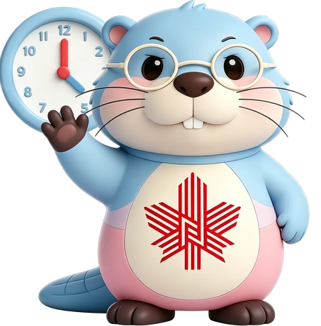 Nordy holding a clock