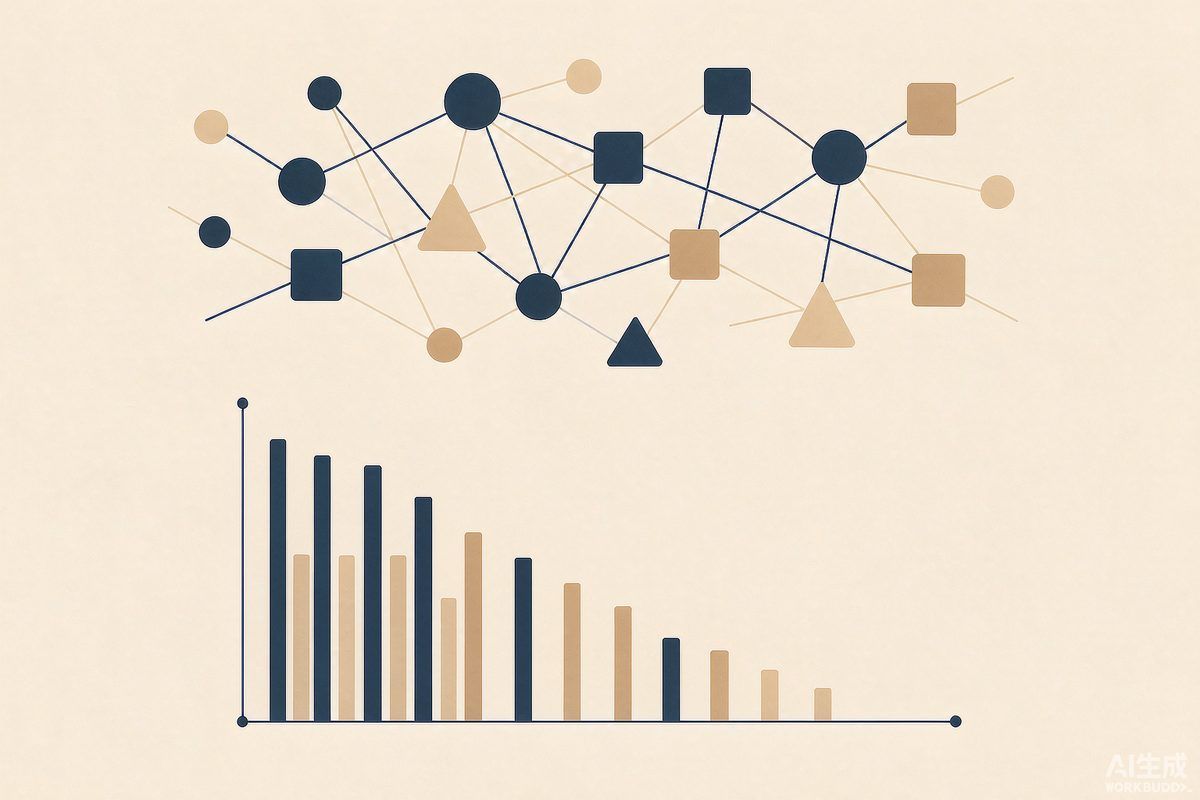 An abstract illustration of social network connections beside a data chart