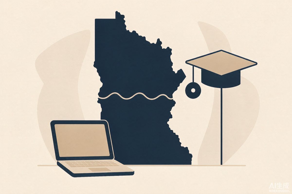 An illustration of Ontario beside a laptop and a graduation cap