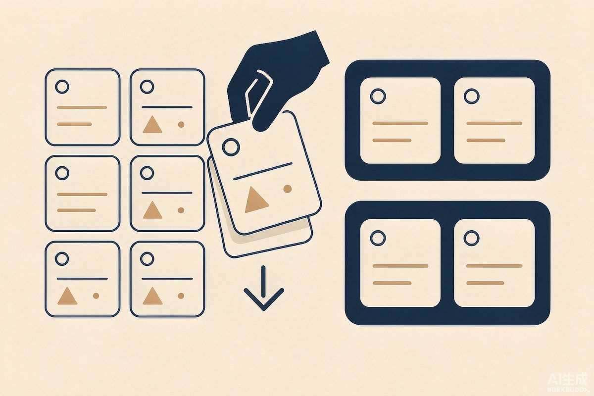 An illustration of course cards being sorted into groups